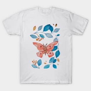 Butterfly with Blue Plants Leaves T-Shirt
